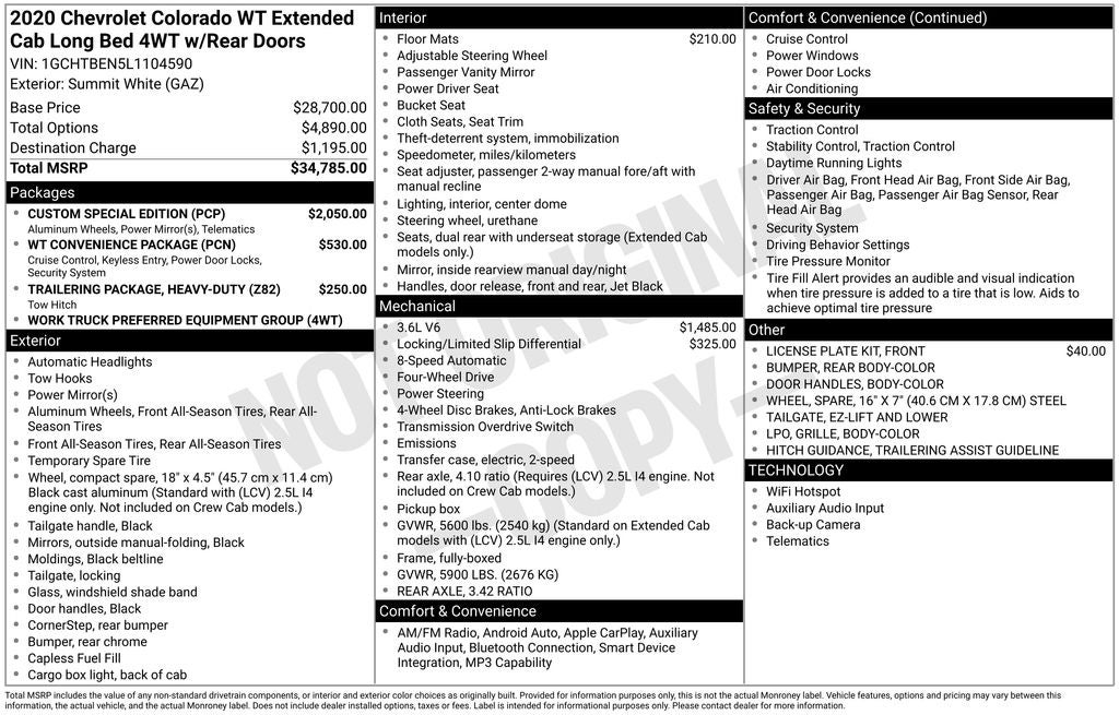 2020 Chevrolet Colorado Work Truck