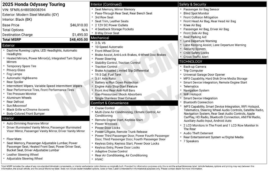 2025 Honda Odyssey Touring