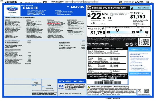 2019 Ford Ranger Lariat Crew Cab